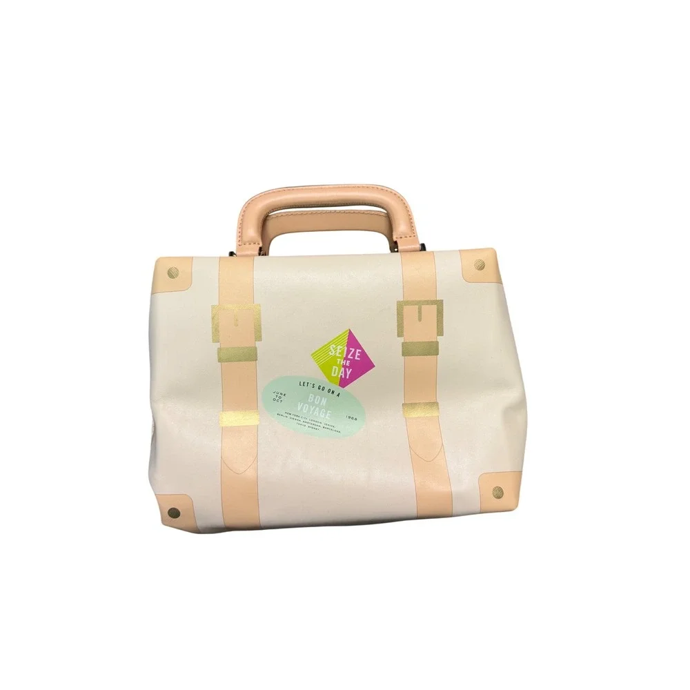 RARE Kate Spade Sand Hill Travel Trunk Satchel Cream Tan Bon Voyage